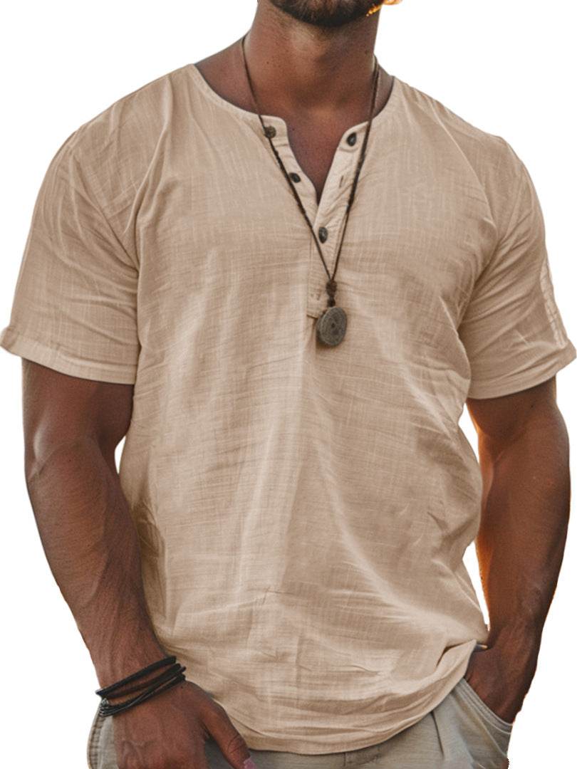 Men's Stand Collar Short Sleeve Cardigan Shirt - Stylish Striped Design - Buy Center