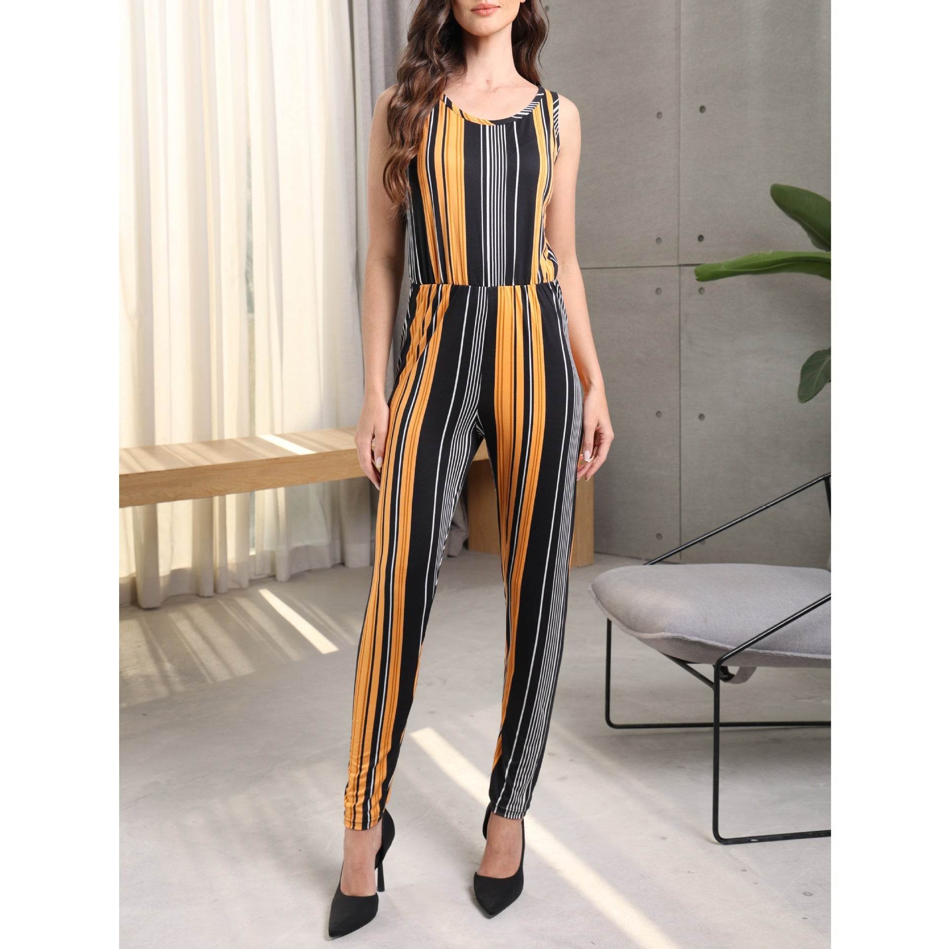 Women's Striped Sleeveless Jumpsuit - Trendy Spring/Summer Fashion Style - Buy Center