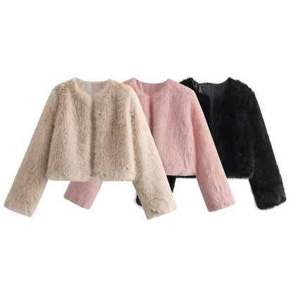 Stylish Polyester Imitation Fur Women's Cardigan Coat - Trendy Fashion 2025 - Buy Center