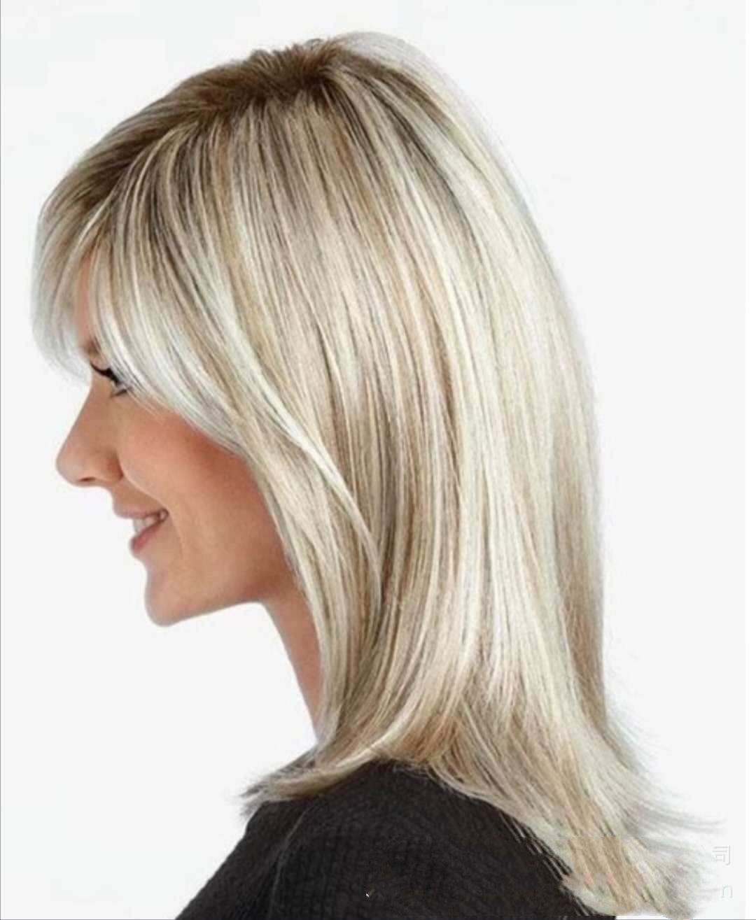 Medium Long Hair Wig with Platinum Highlights - Stylish Brown Gradient - Buy Center