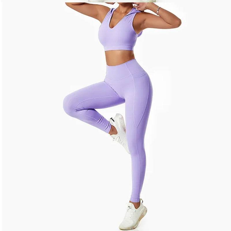 Buycenter Lulu Nude Yoga Bra Set - Shockproof Sports Bra & Leggings - Buy Center