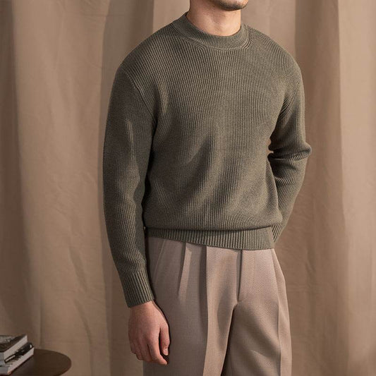 Buycenter Thick Needle Round Neck Sweater - Comfy Wool Blend Pullover - Buy Center