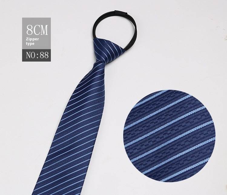 Black Striped Blue Business Tie - Lazy Zip Closure for Easy Wear - Buy Center