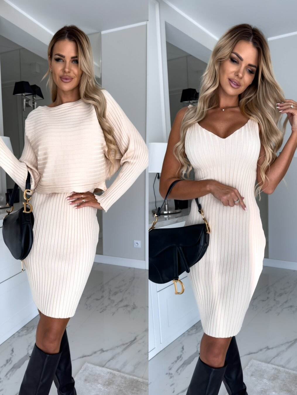 Buycenter Casual Long Sleeve Top and Suspender Skirt - Mid-Length Style - Buy Center