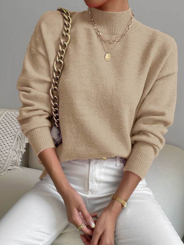 Women's Loose Knitted Pullover - Trendy High Collar Fashion Top for Winter - Buy Center