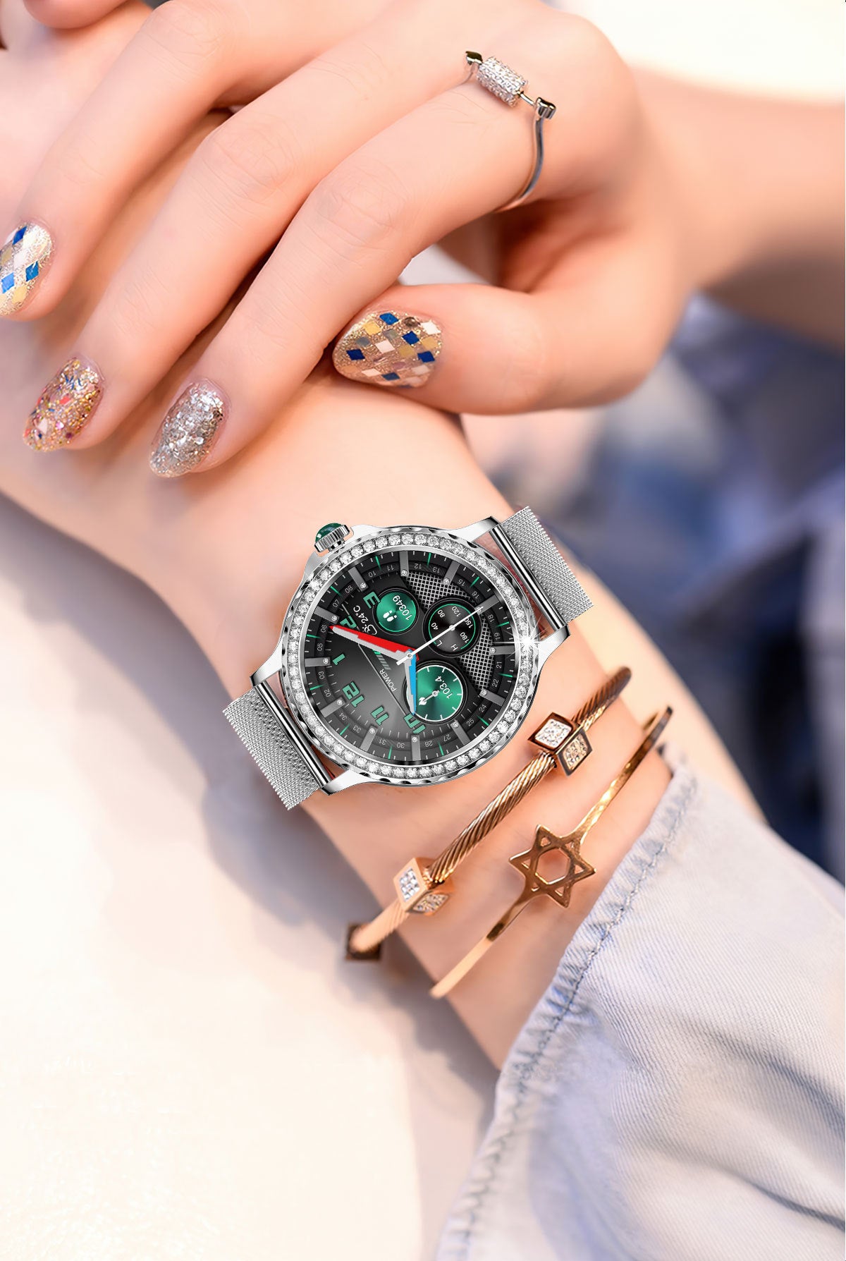 Bluetooth Calling Women's Smart Watch - Diamond Design, 1.3" Screen - Buy Center
