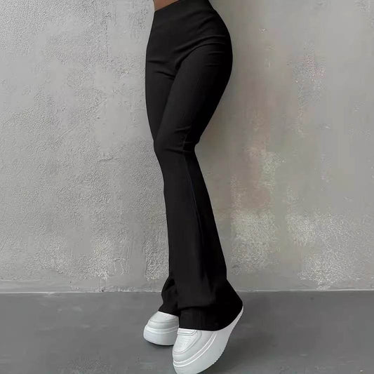 Casual Rib Slim Fit Leggings - High Waist Trousers for Everyday Style - Buy Center