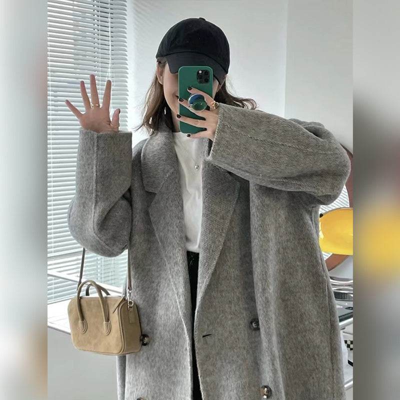Buycenter Women's Velvet Overcoat - Double-Sided Wool Casual Style - Buy Center