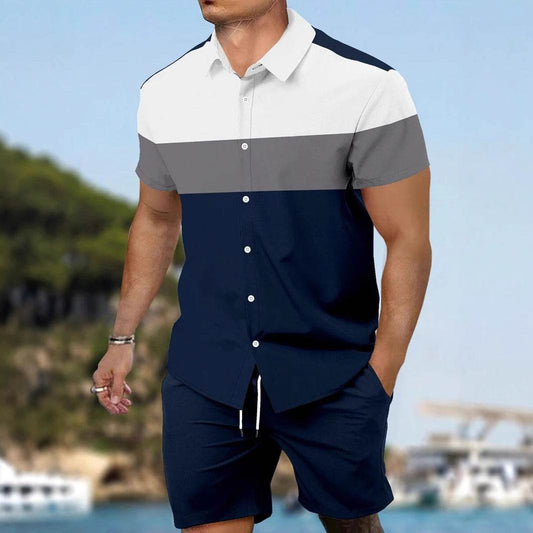 Men's Loose Casual Geometric Short Shirt - Lightweight & Breathable Summer Style - Buy Center