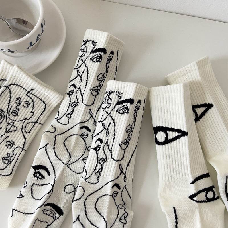 Boneless Suture Tube Socks - Trendy Abstract Lines, Free Size Comfort - Buy Center