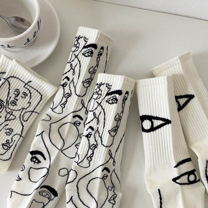 Boneless Suture Tube Socks - Trendy Abstract Lines, Free Size Comfort - Buy Center