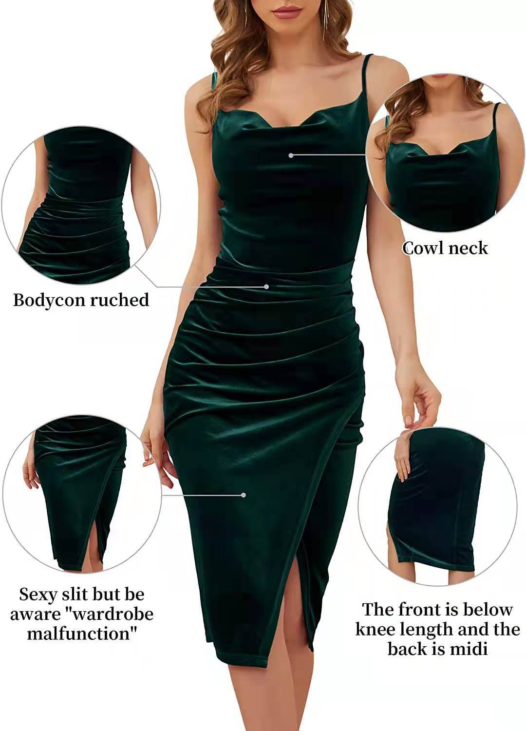 Buycenter Women's Velvet Sling Dress - Pleated Midi Evening Wear - Buy Center