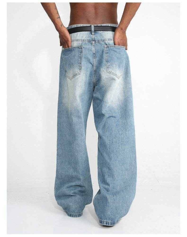 Men's Blue Wide Leg Casual Jeans - Stylish Fit for Modern Fashion 2025