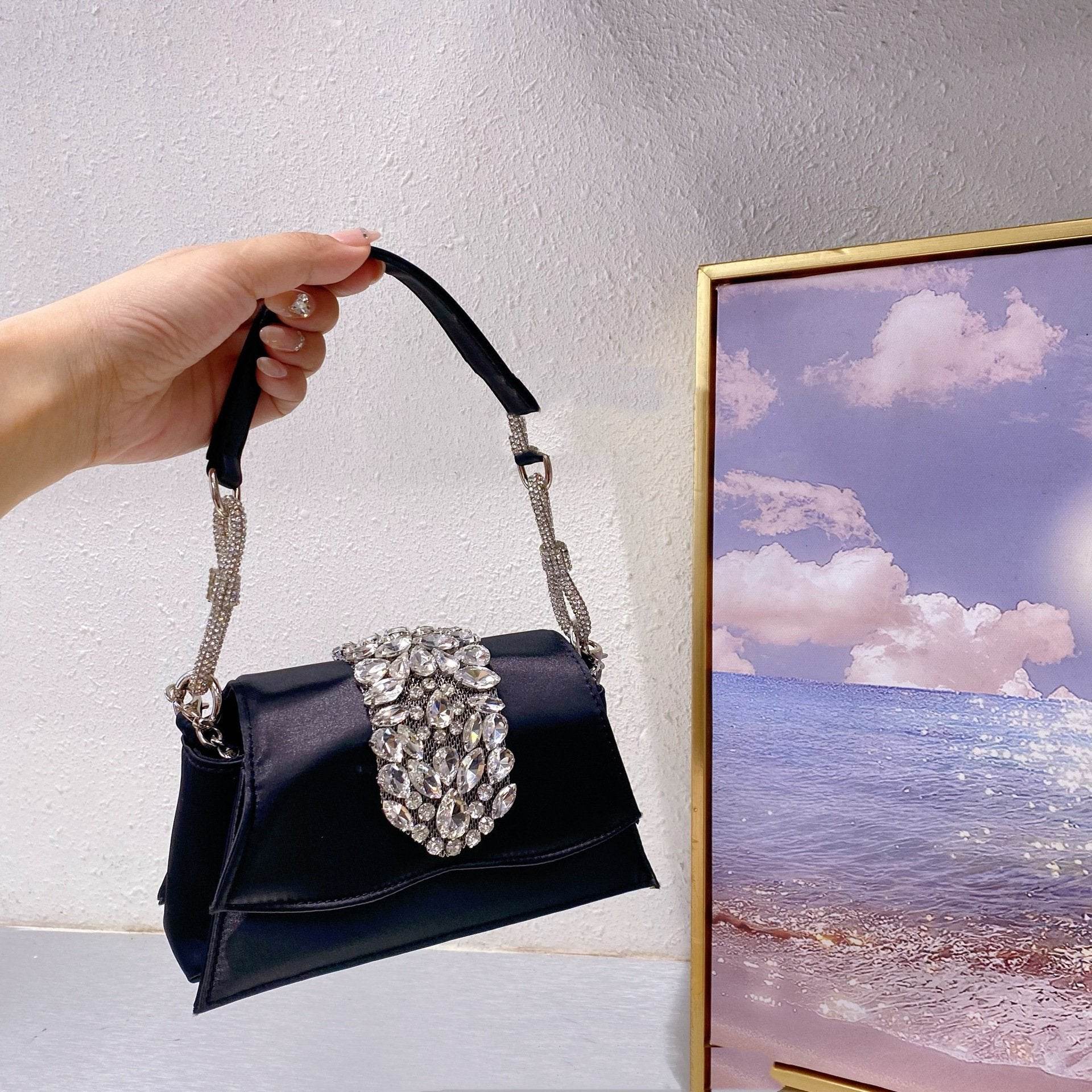 Bow Diamond Silk Satin Flap Bag - Elegant Clutch for All Occasions - Buy Center