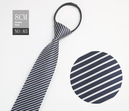 Black Striped Blue Business Tie - Lazy Zip Closure for Easy Wear - Buy Center