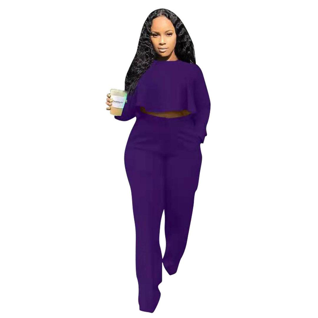Buycenter Solid Color Two-Piece Set - High Waist Wide Leg Jumpsuit - Buy Center