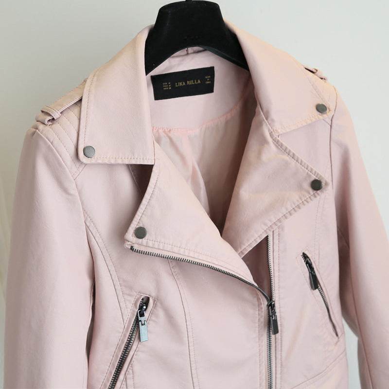 Buycenter Women's Slim Fit PU Leather Jacket - Pink, Sizes S to XL - Buy Center