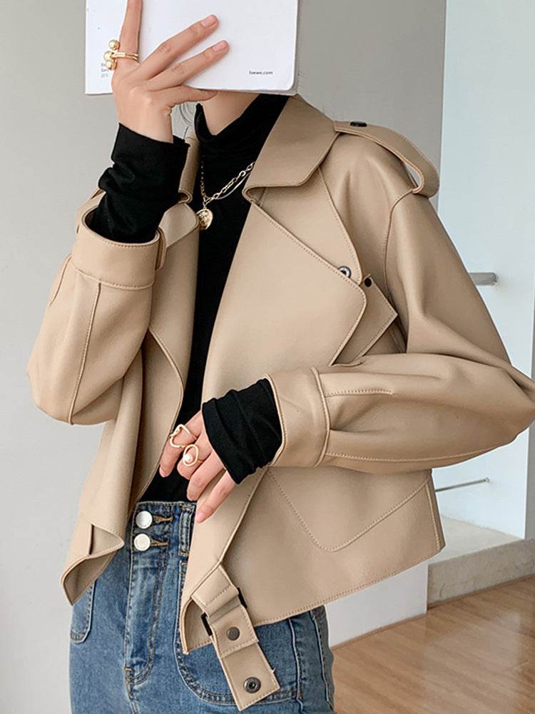 Women's Genuine Leather Sheepskin Jacket - Chic Loose-Fit Short Coat - Buy Center