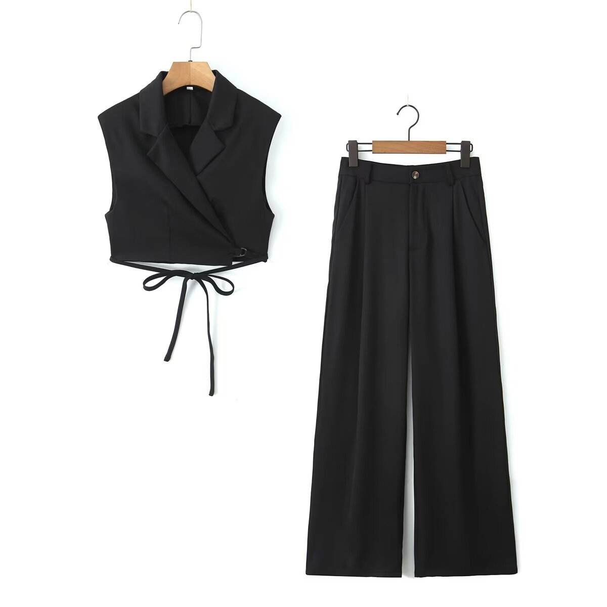 Women's V-Neck Vest & High Waist Pants Suit - Stylish Fit for Any Occasion - Buy Center