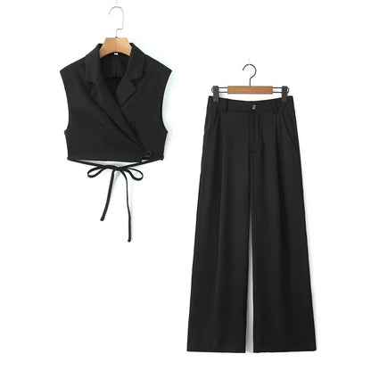 Women's V-Neck Vest & High Waist Pants Suit - Stylish Fit for Any Occasion - Buy Center