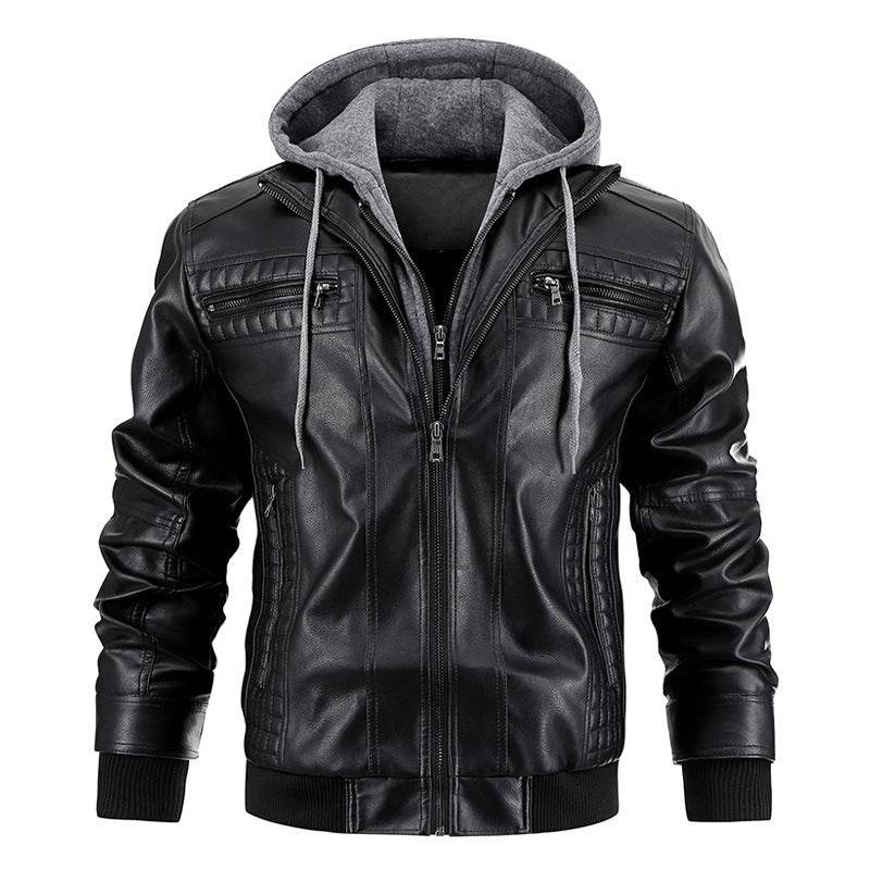 Stylish Hooded Jacket - Men's PU Leather with Zipper Pockets 2025 - Buy Center