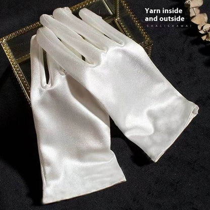 French Hepburn Style Pearl Satin Bridal Gloves - Elegant Wedding Accessory - Buy Center