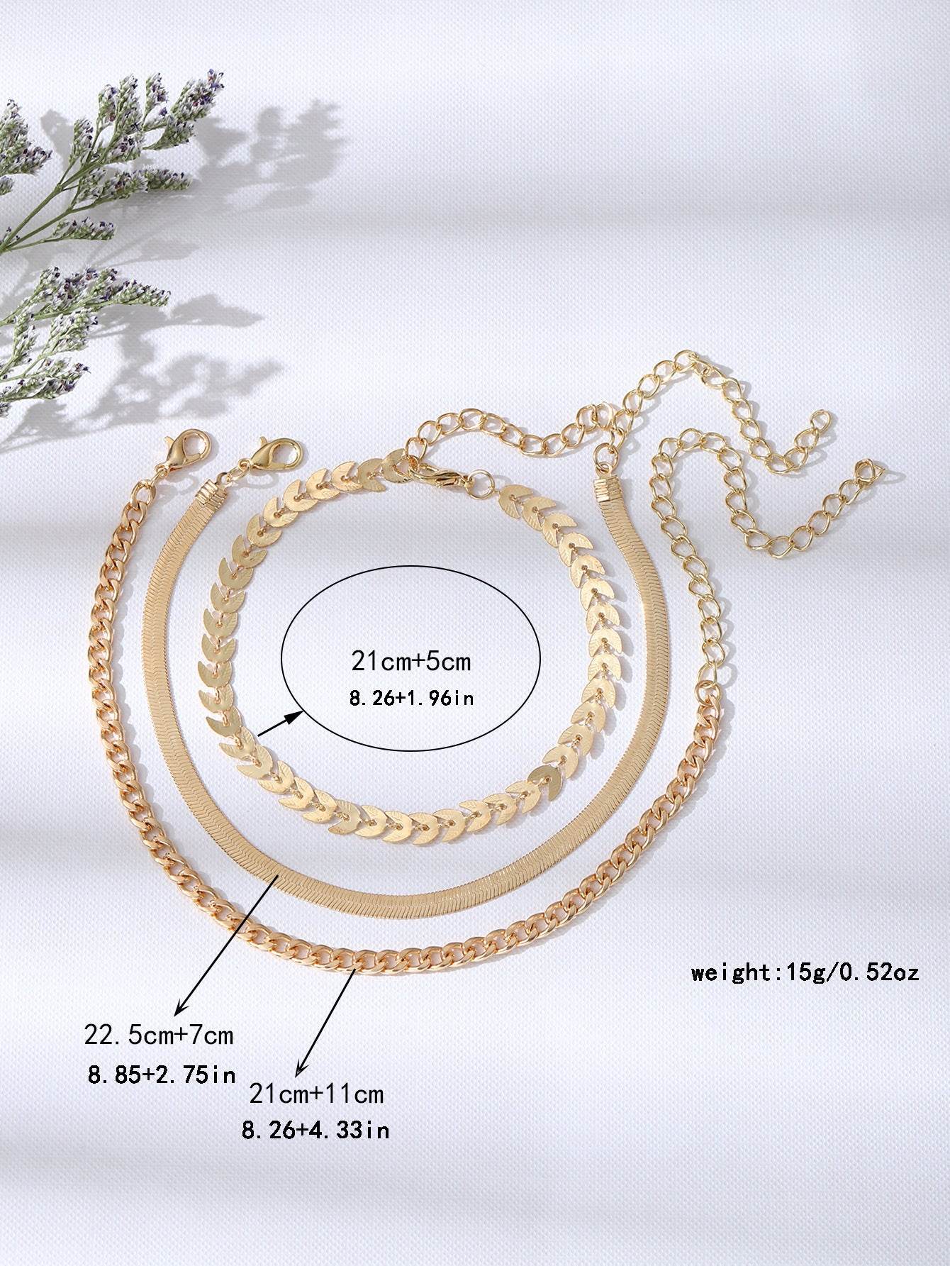 Buy Center Three-Piece Flat Snake Wheat Chain Anklet Set for Women - Buy Center