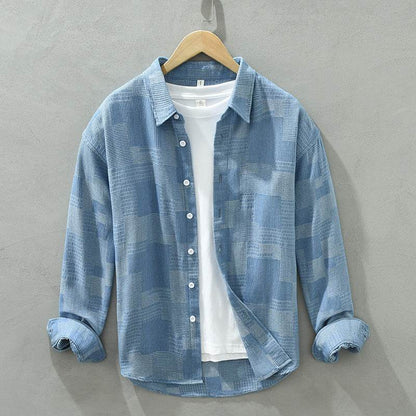 Trendy Color Matching Denim Shirt for Men - Casual Loose Fit, Long Sleeves - Buy Center