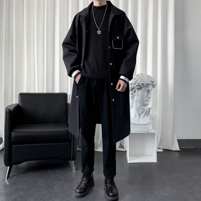 Men's Mid-Length Overknee Overcoat - Stylish Wool Blend with Pockets - Buy Center