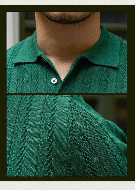 Buycenter Retro Slim-fit Short-sleeved Knitted Top - Dark Green, Navy, White - Buy Center