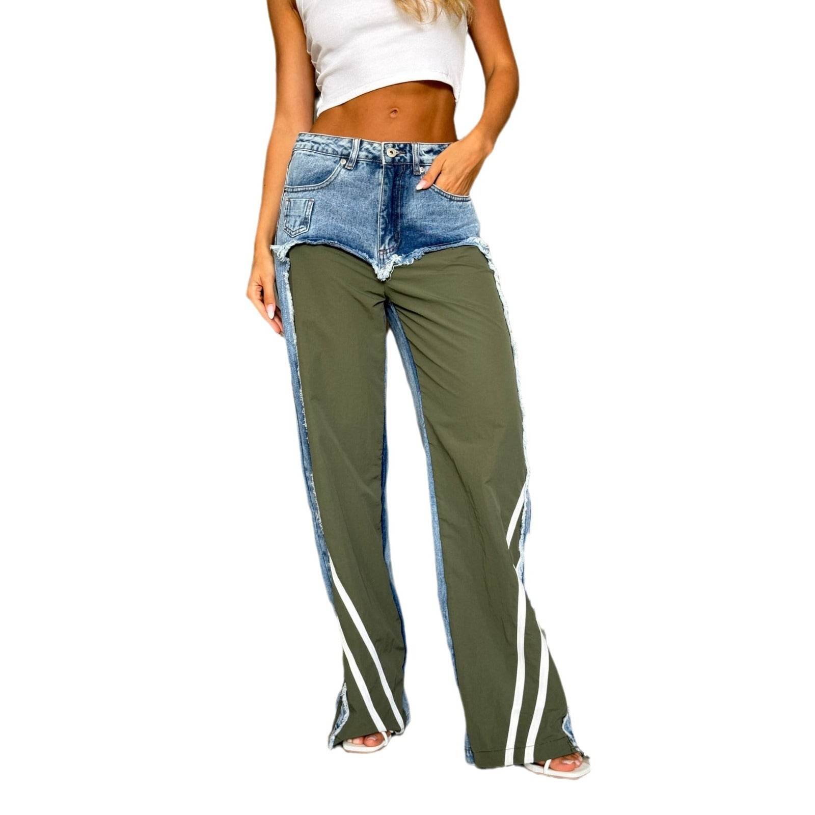 Buycenter Low Waist Wide-Leg Jeans - Contrast Black Panel for Men - Buy Center