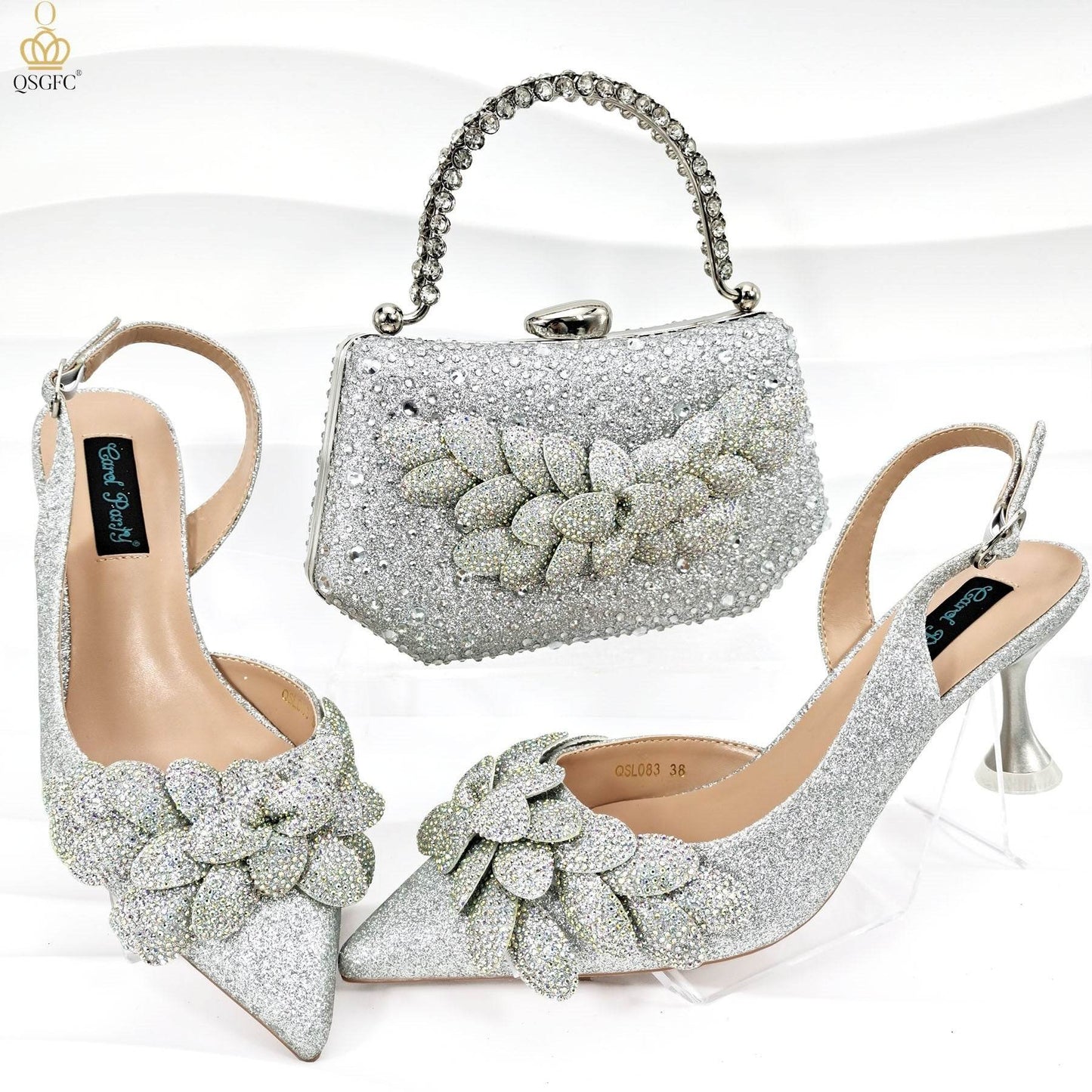 Handmade Leaf Decorative Evening Shoes Bag Set – Stylish Wine Glass Heel - Buy Center