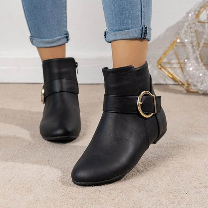 Big Buckle Black Side Zipper Low-Top Martin Boots for Trendy Women - Buy Center