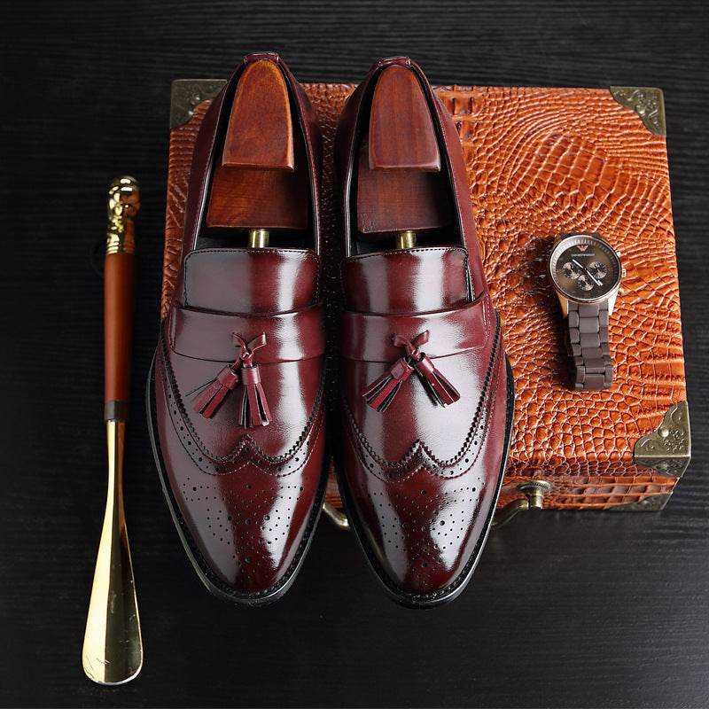 Stylish Casual Brogue Leather Shoes for Men - Fringed Design, Flat Heel - Buy Center