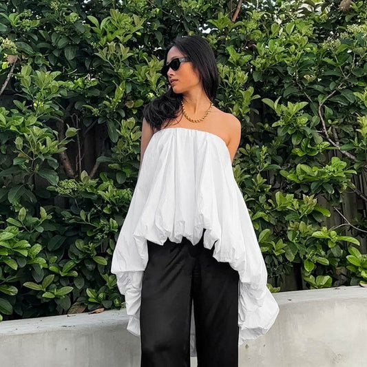 Buycenter Sexy Off-the-Shoulder Tube Top - Irregular Hem Blouse - Buy Center