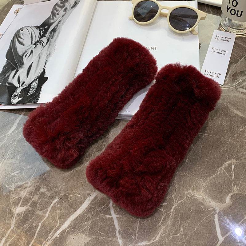 Sweet Warm Rex Rabbit Fur Gloves - Cozy Half Finger Design for Winter - Buy Center
