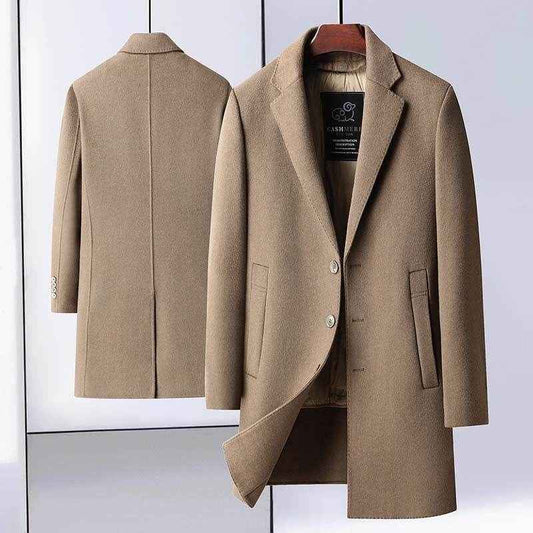 Handmade Woolen Mid-Length Coat - Goose Down Liner & Stylish Design