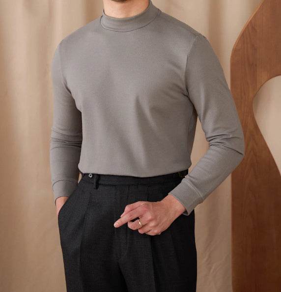 Buycenter Men's Warm Half High Neck - Elastic Commuting Top in Solid Colors - Buy Center