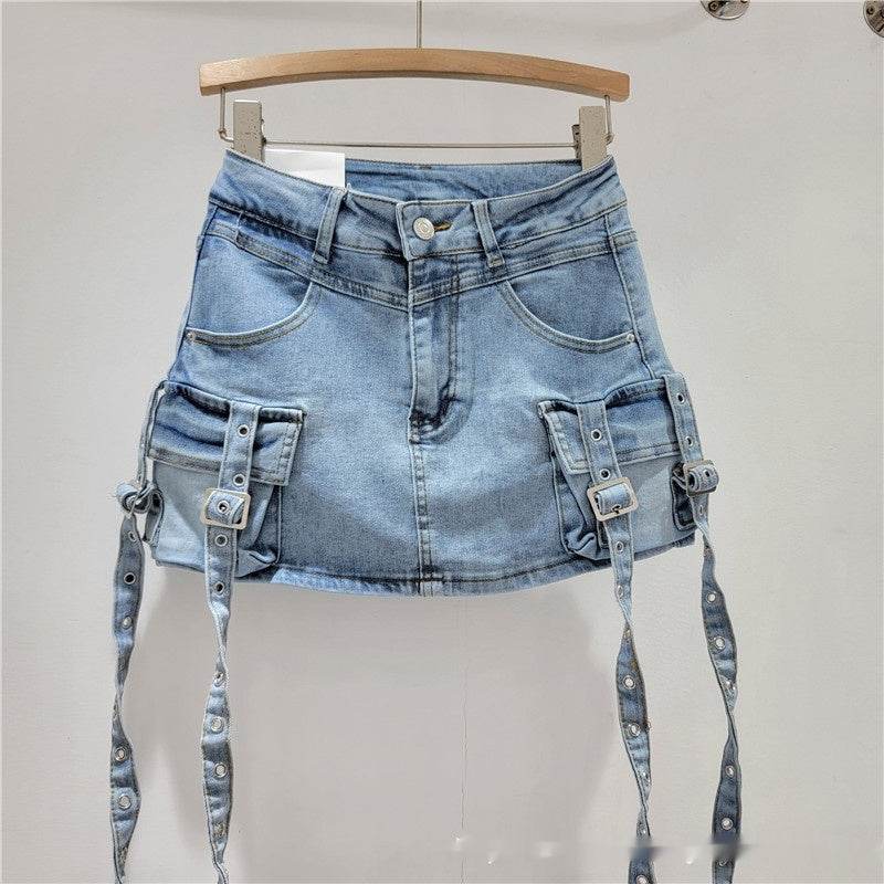 Spring & Summer Denim Short Skirt - A-Line, Hip-Wrapped Style 2025 - Buy Center