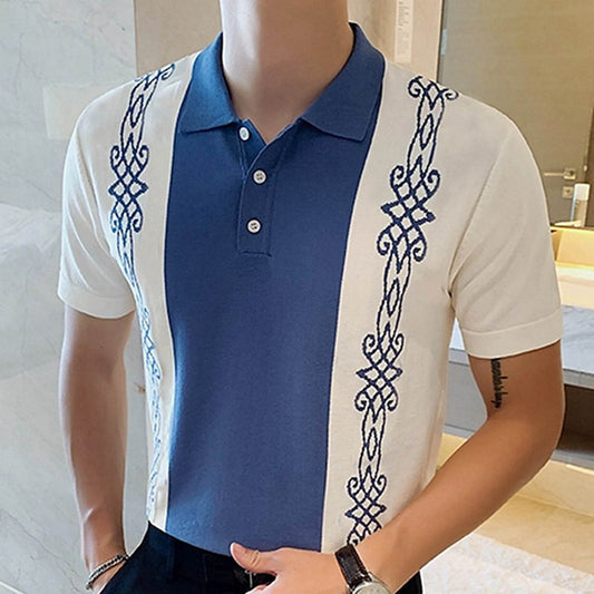 Buycenter Men's Tencel Jacquard Sweater - Short Sleeve, Blue, Size M-3XL - Buy Center