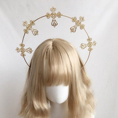 Vintage Wheat Ear Cross Hair Ornament - Elegant Gold & Silver Styles - Buy Center