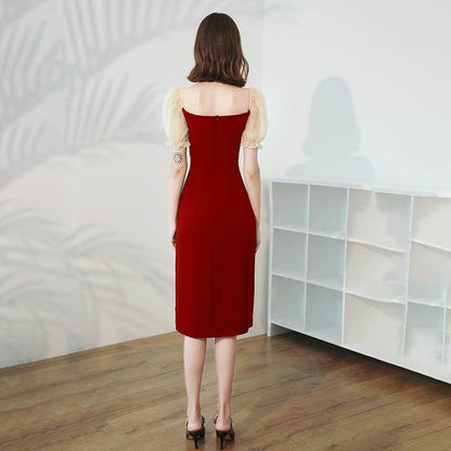 Buycenter Burgundy Medium Length Dress for Women - Elegant Evening Wear - Buy Center