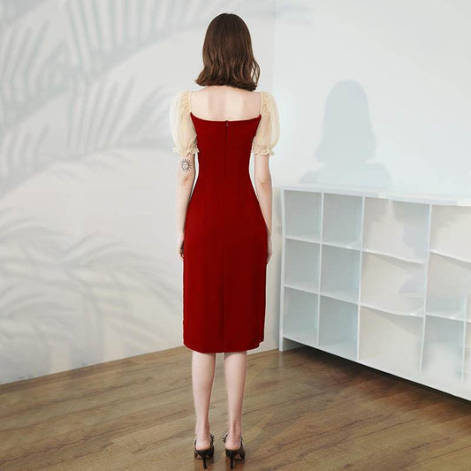 Buycenter Burgundy Medium Length Dress for Women - Elegant Evening Wear - Buy Center