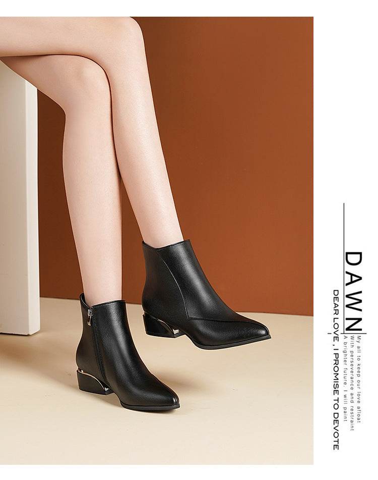 Buycenter Women's Chunky Heel Martin Boots - Stylish & Warm for Winter - Buy Center
