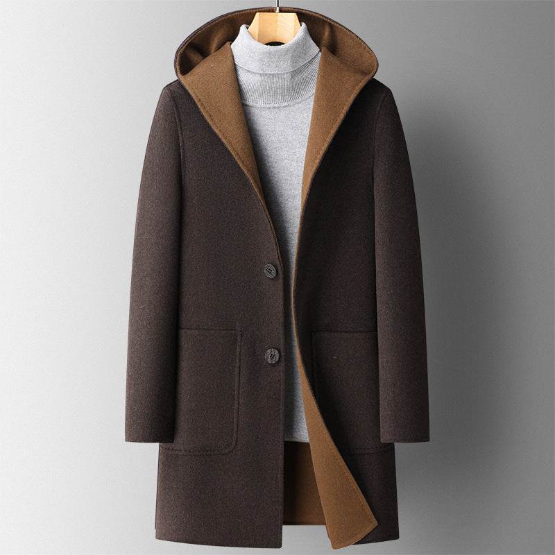 Men's Wool Overcoat - Stylish Hooded Double-Sided Design for Winter - Buy Center