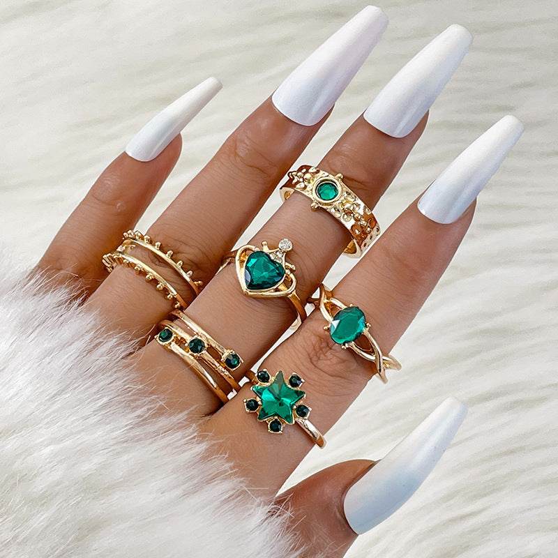 Buycenter Color Diamond Four-Piece Ring Set - Stylish Alloy Geometry - Buy Center