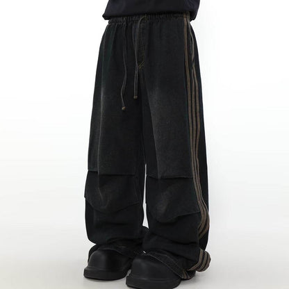 American Pleated Wide Leg Jeans for Men - Stylish Black Denim Trousers - Buy Center