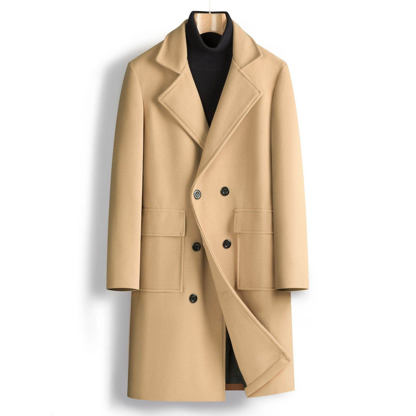 Stylish Men's Double Breasted Mid-Length Coat - Versatile & Hooded - Buy Center