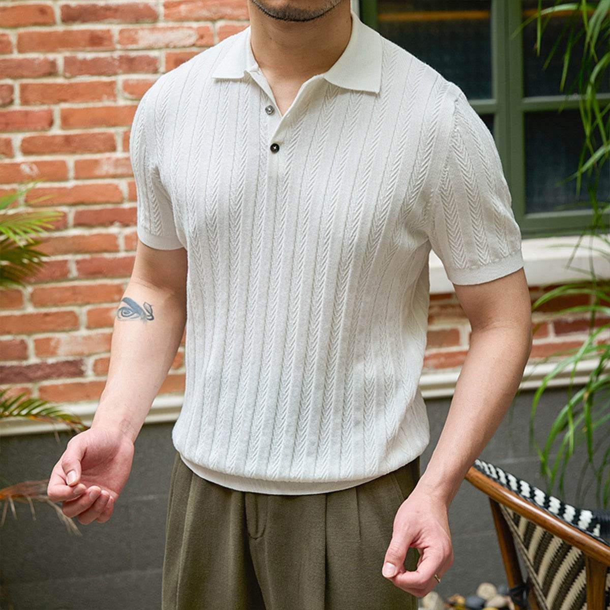 Buycenter Retro Slim-fit Short-sleeved Knitted Top - Dark Green, Navy, White - Buy Center