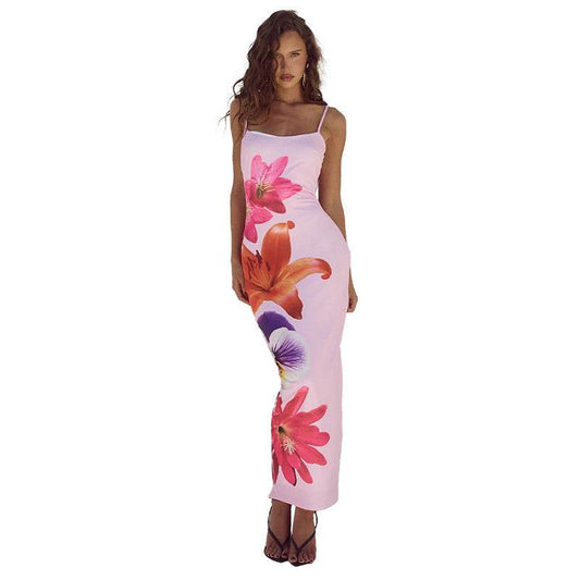 Buycenter European Flower Strap Dress - Floral Print, High Waist Style - Buy Center